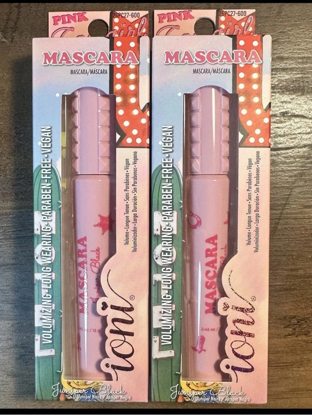 Ioni Pink Cowgirl 2pc Mascara ~Juniper Black ~ Volumizing Long Wearing Vegan New